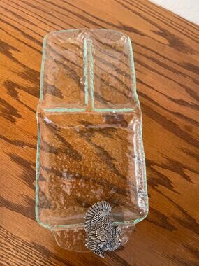 3-section  condiment tray crafted from recycled bubble glass tom turkey accent
